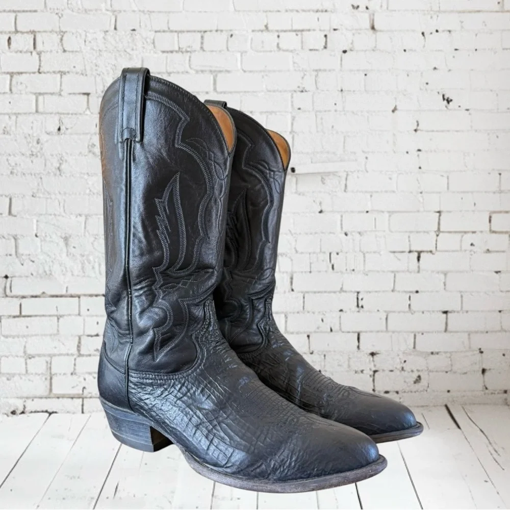 Vintage TONY LAMA Boots Black Leather Western COWBOY Made in USA size 10 - Picture 6 of 16